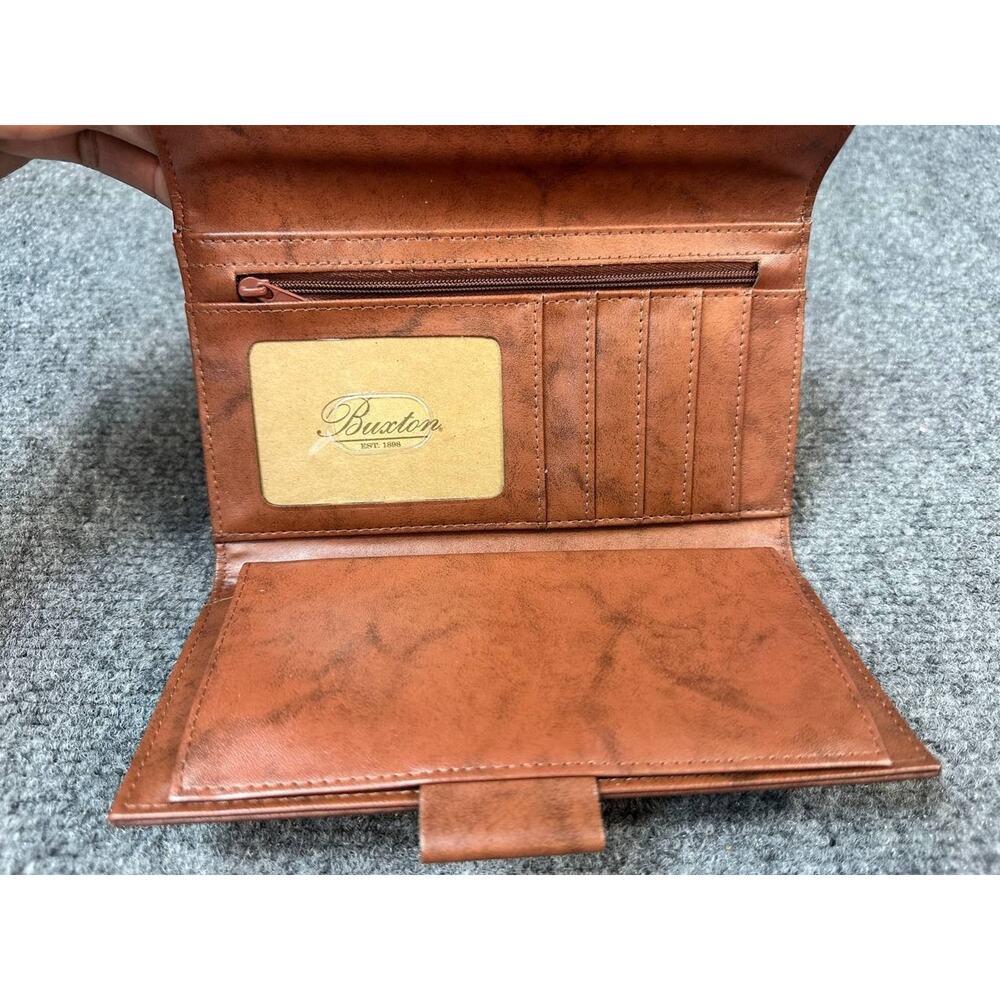 Buxton Genuine Leather Women's Wallet Brown Clutch Kiss Lock - Picture 5 of 14